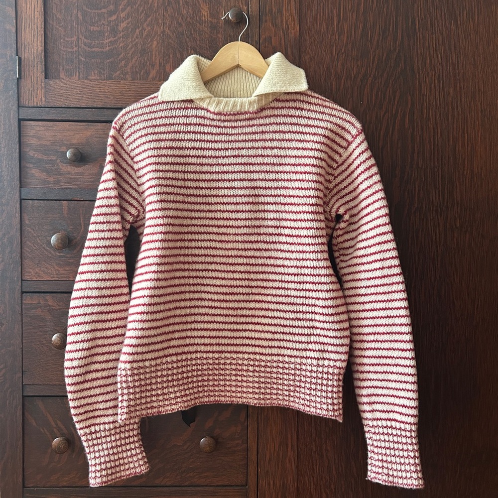 Vtg. Wool/Cotton Collared Red Striped Sweater